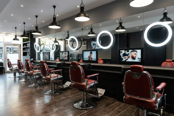 Écrans publicitaires dans un salon Barber Concept